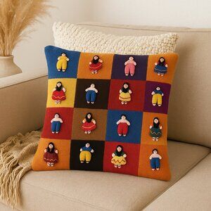 Handmade Alpaca Pillow Cover – People Motif – Made in Peru ✨ New | No stuffing i